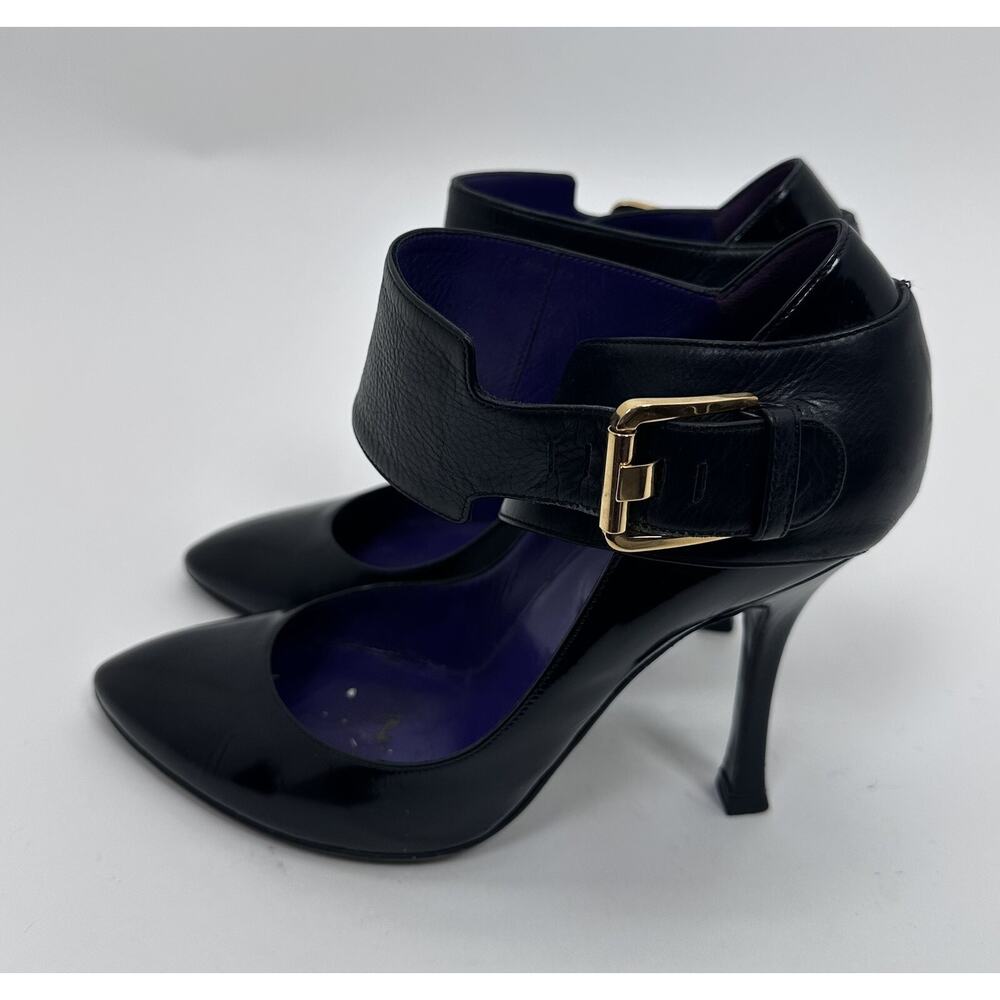 ⭐️ Sergio Rossi Black Patent Ankle Strap Pumps Sz 37.5 - Picture 3 of 9